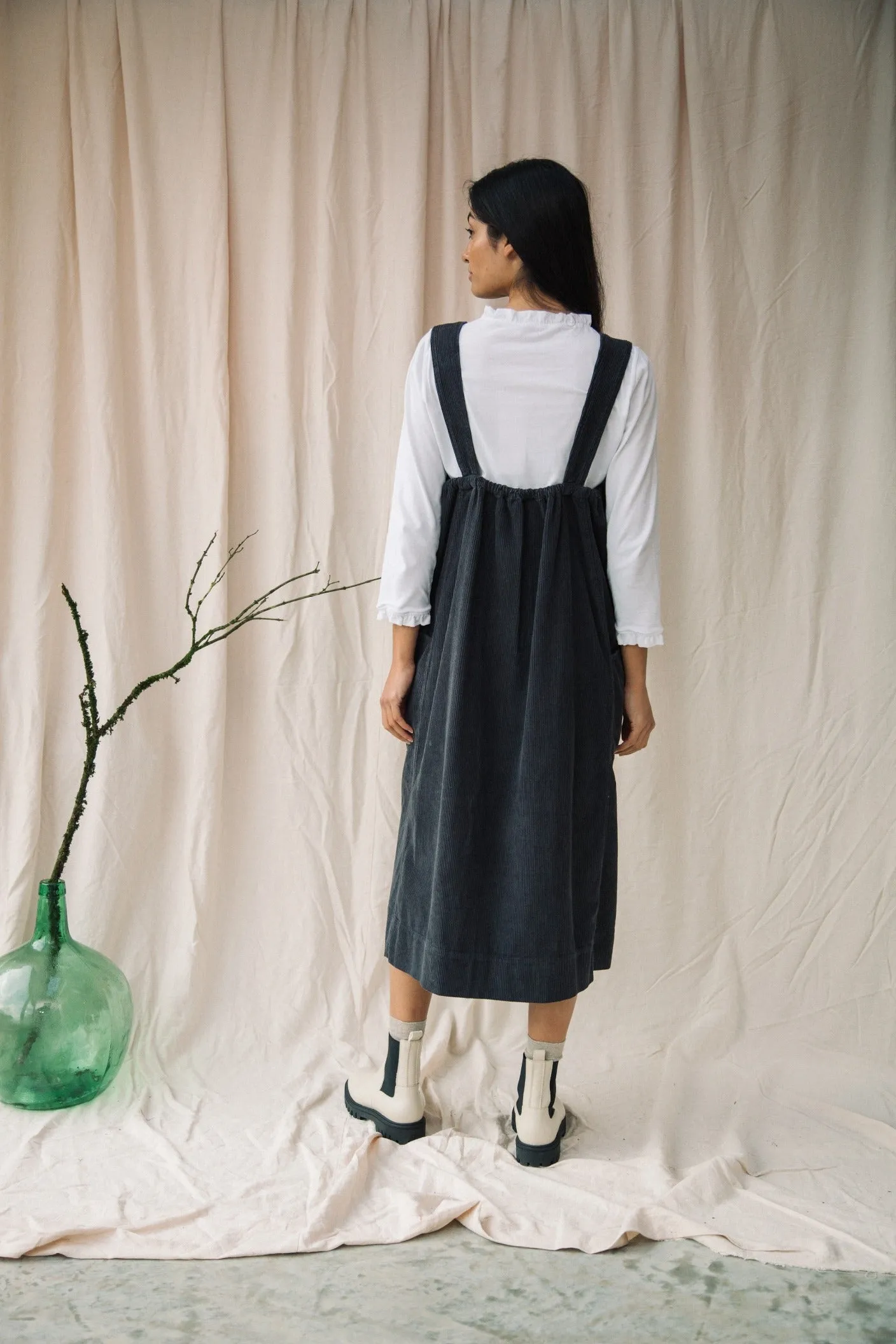 Nandina Organic Cotton Cord Dress in Charcoal