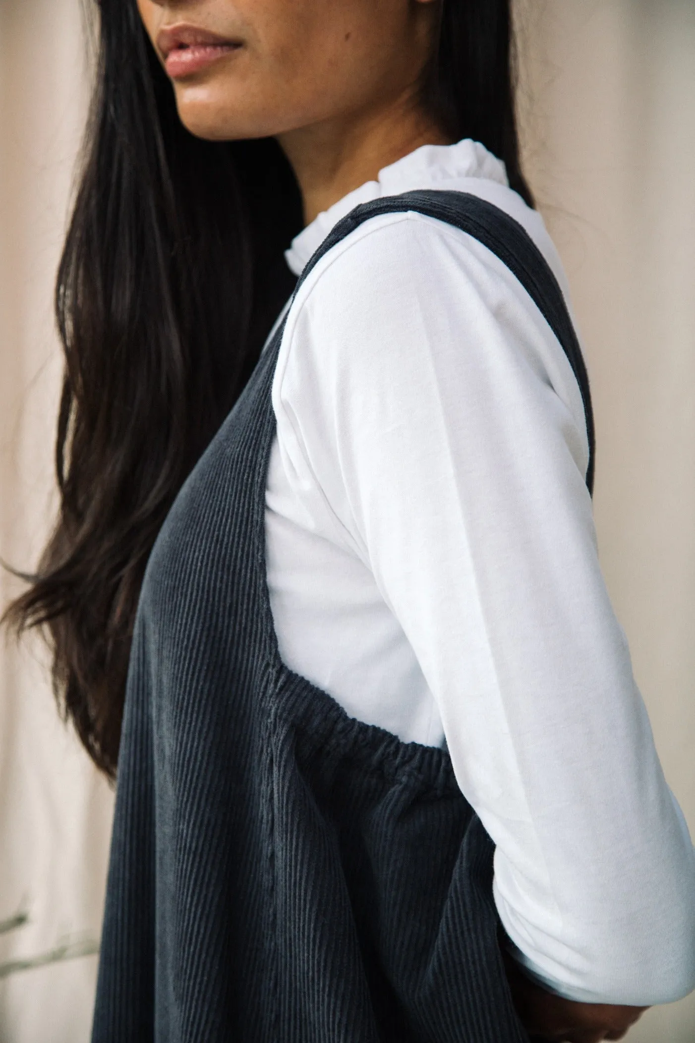 Nandina Organic Cotton Cord Dress in Charcoal