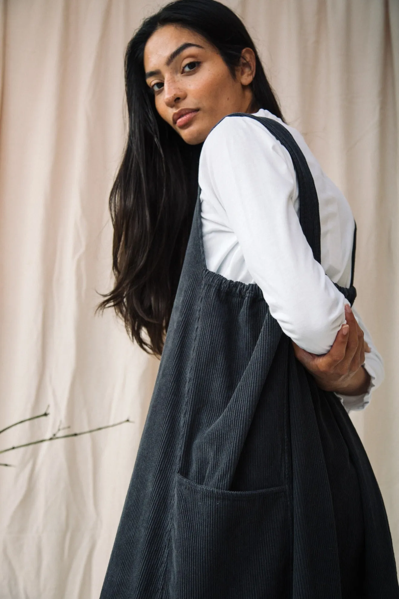 Nandina Organic Cotton Cord Dress in Charcoal