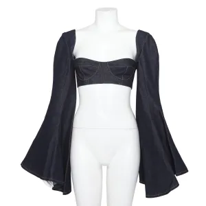 NATASHA ZINKO DENIM LONG SLEEVE BRALETTE