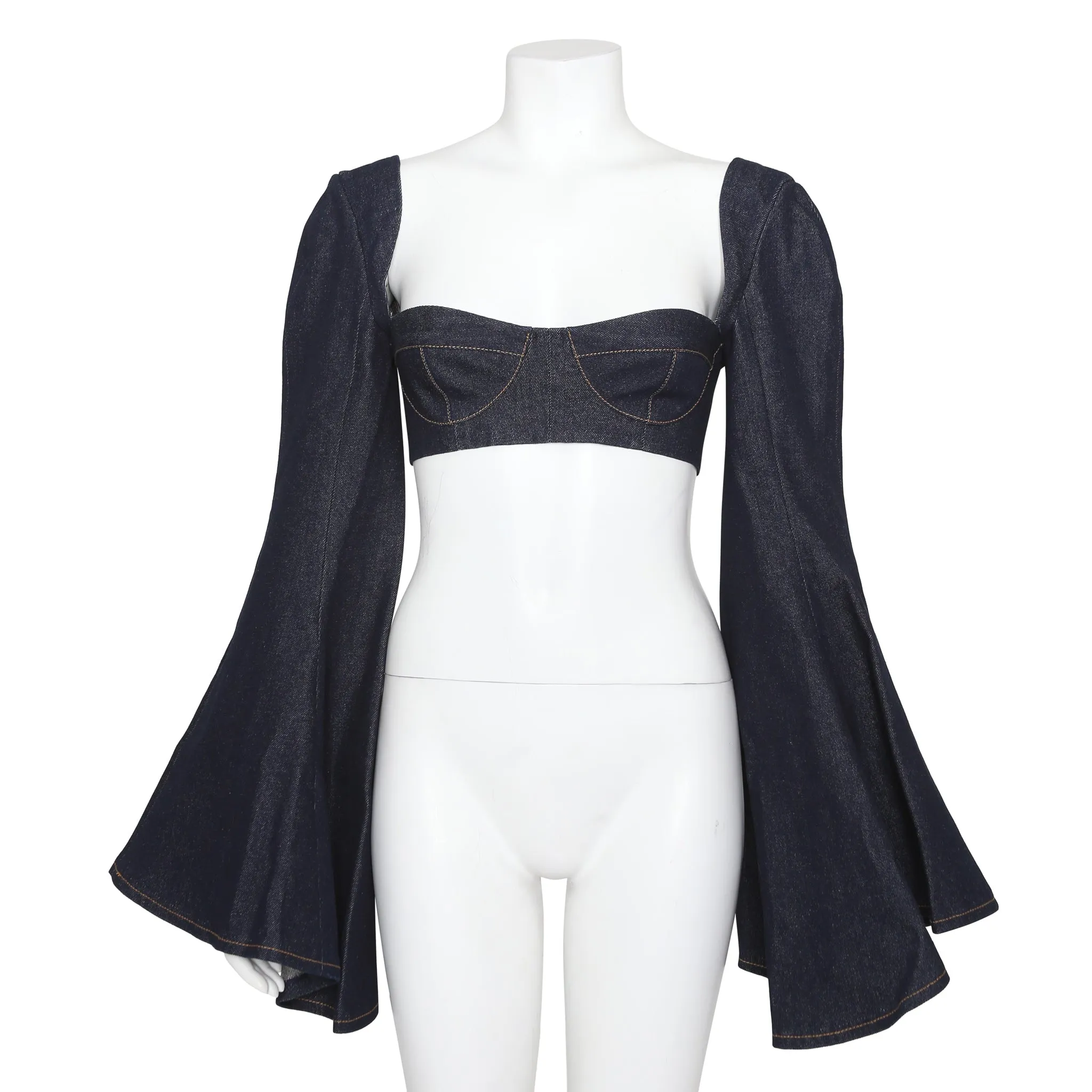 NATASHA ZINKO DENIM LONG SLEEVE BRALETTE