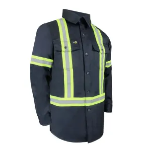 Navy Button Up Long Sleeve Shirt With Reflective Stripes by Jackfield - Style 70-201R