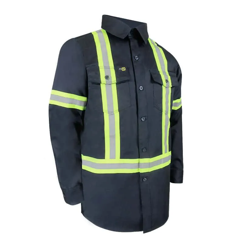 Navy Button Up Long Sleeve Shirt With Reflective Stripes by Jackfield - Style 70-201R