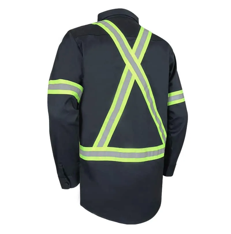Navy Button Up Long Sleeve Shirt With Reflective Stripes by Jackfield - Style 70-201R