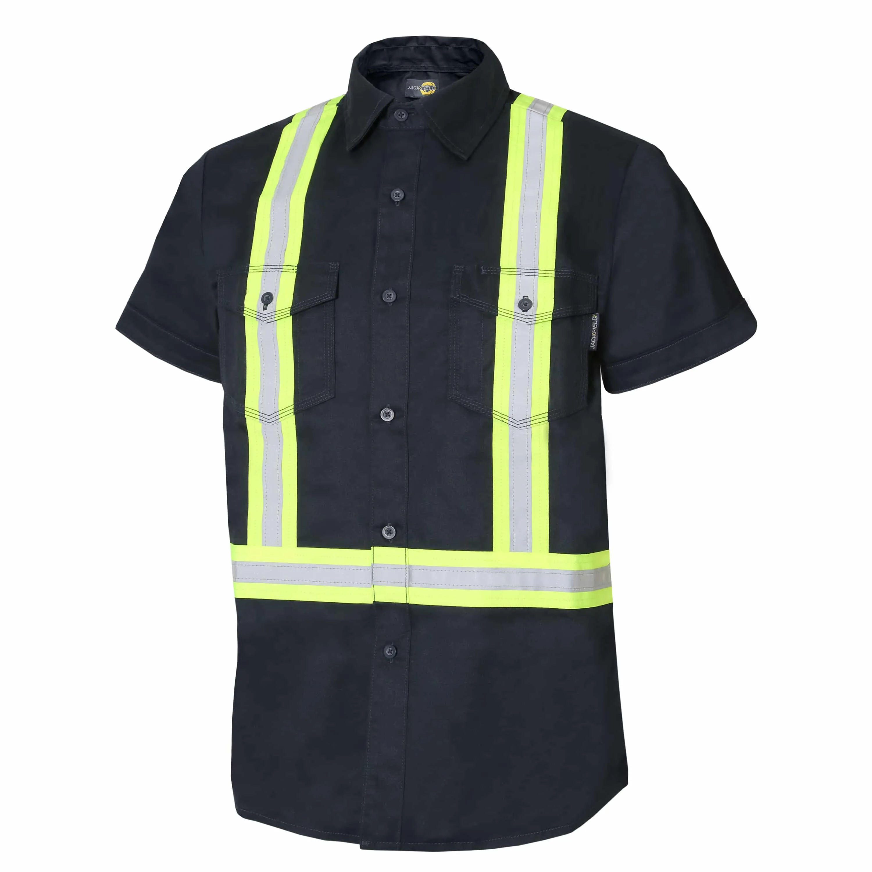 Navy Short Sleeve Hi Vis, Button Up Work Shirt by Jackfield - Style 70-211R