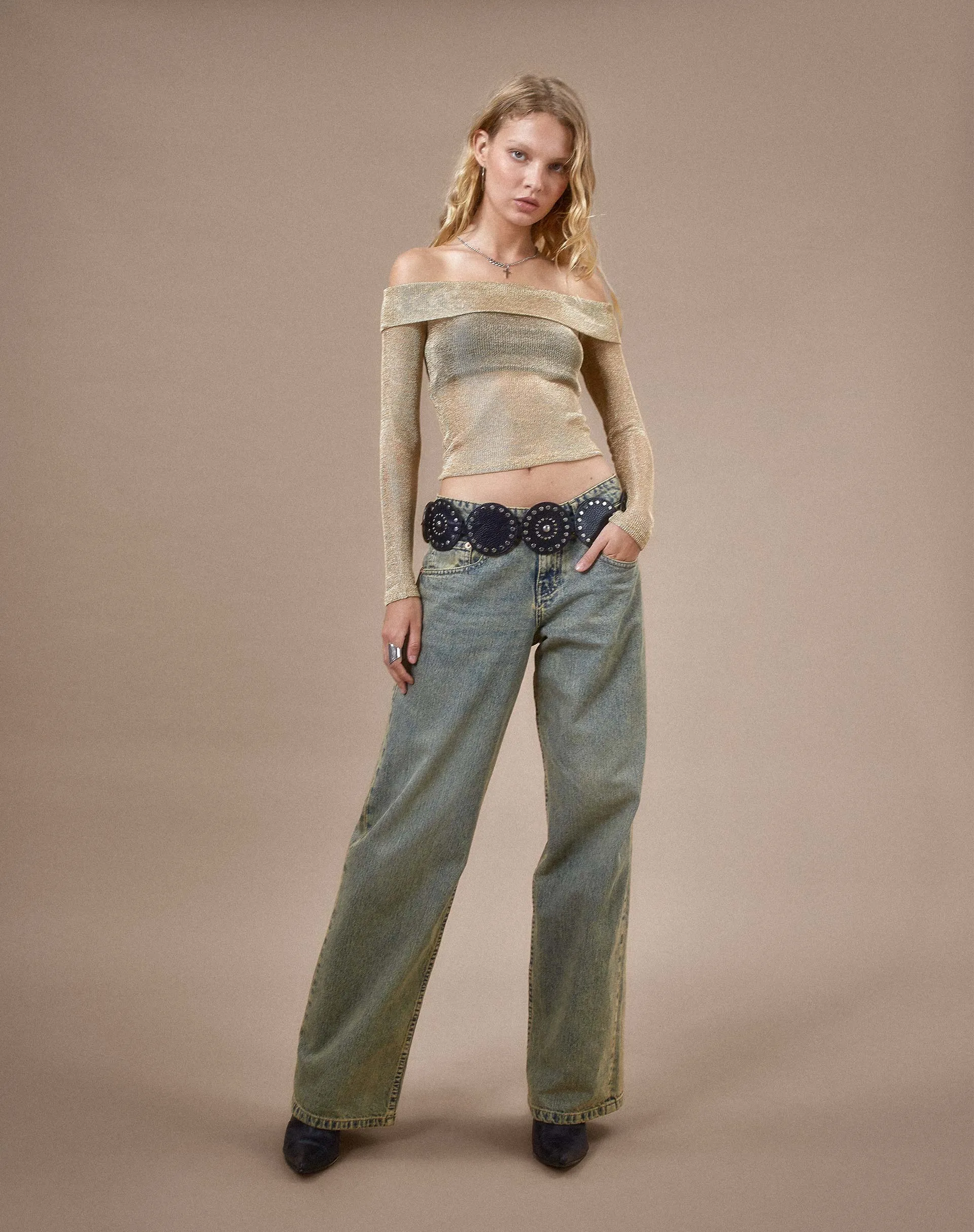Naysila Bardot Top in Gold Chain