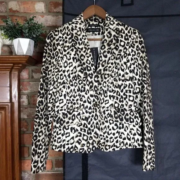 NEW NWT Jones New York Animal Print Single Button Stretch Blazer Jacket …