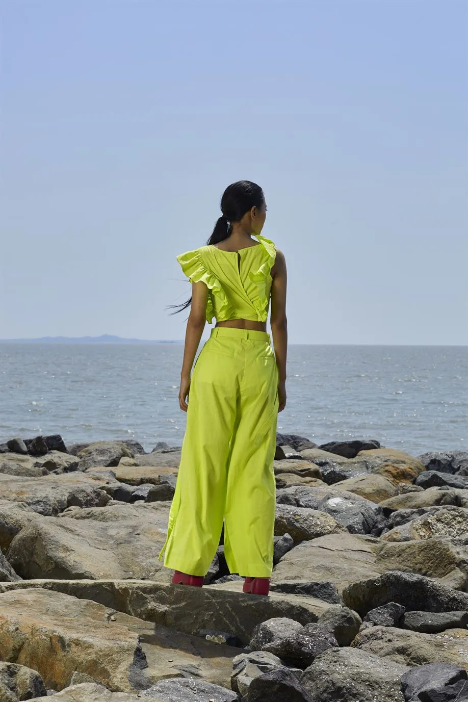New Season Summer/Fall 24-Pants Green HighWaisted Cotton Neon-MT H-Waist Trouser-Neon Green-Fashion Edit Mati