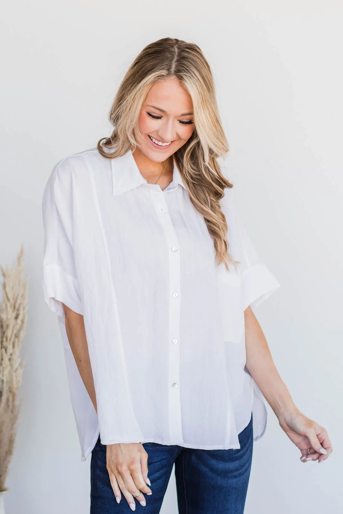 No Time For Drama Button Top- Off White