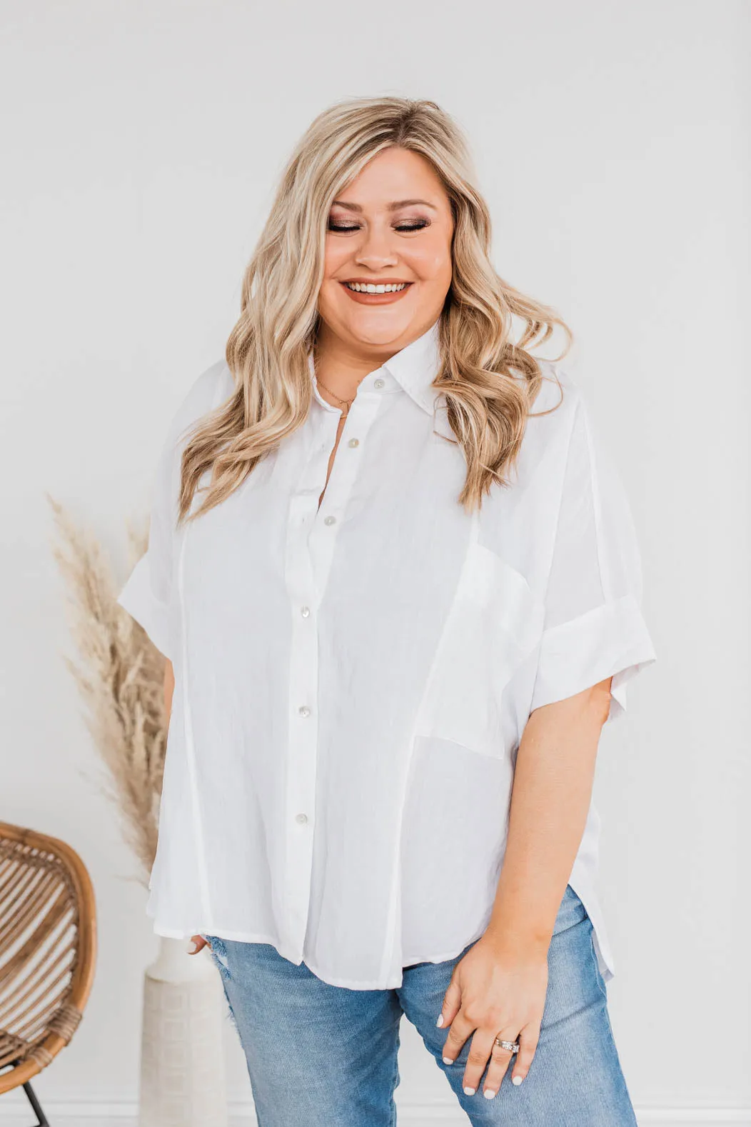 No Time For Drama Button Top- Off White