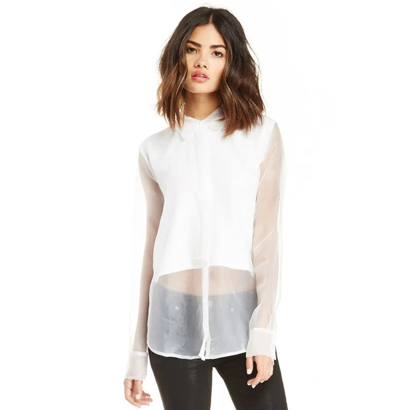 Nora White Sheer Button Up
