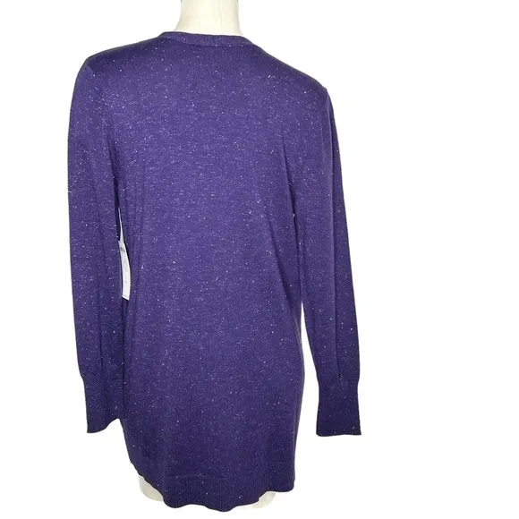 NWT CHICO'S Angelina Cardigan Cashmere Blend Purple Silver Sparkles Size 1--8/10