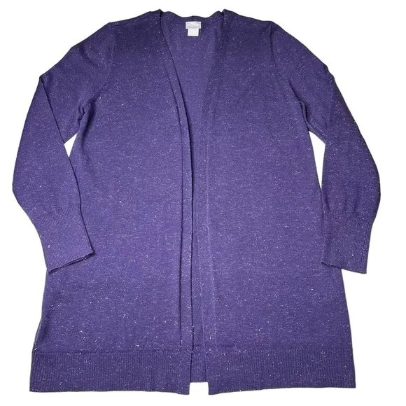 NWT CHICO'S Angelina Cardigan Cashmere Blend Purple Silver Sparkles Size 1--8/10