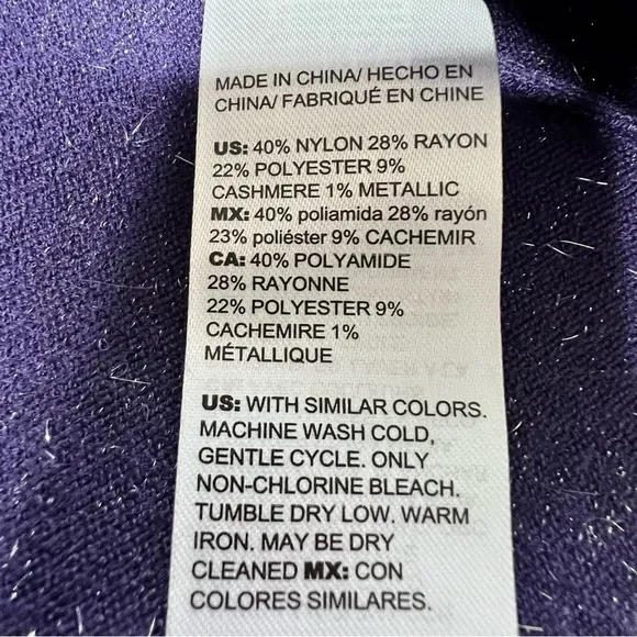 NWT CHICO'S Angelina Cardigan Cashmere Blend Purple Silver Sparkles Size 1--8/10