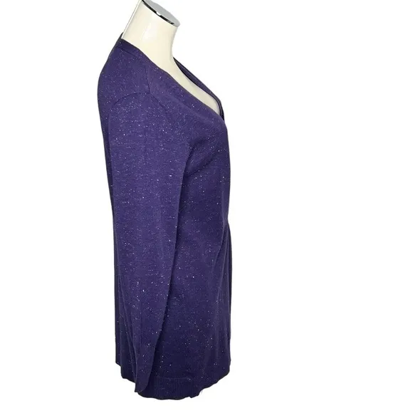 NWT CHICO'S Angelina Cardigan Cashmere Blend Purple Silver Sparkles Size 1--8/10