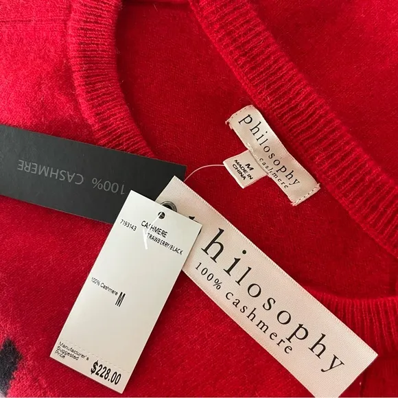 NWT PHILOSOPHY Cashmere ‘Love’ Sweater | Strawberry Red | Long Sleeve | Size M