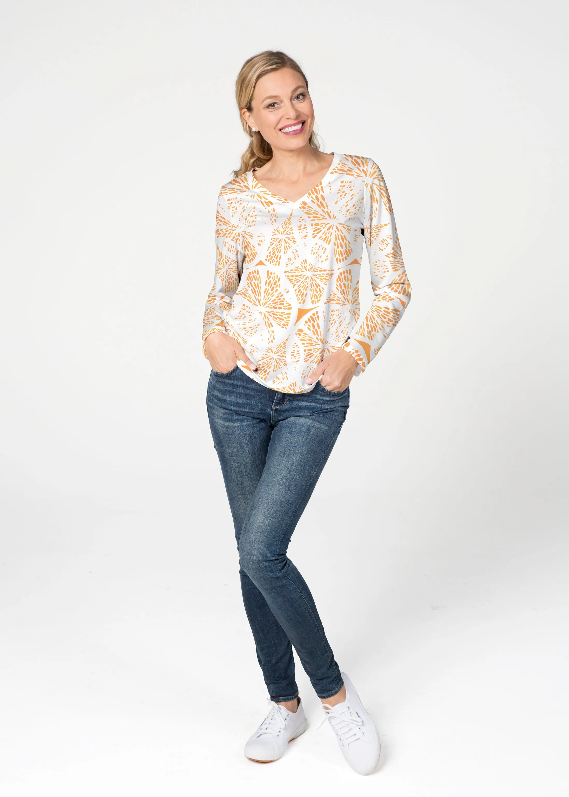 Orange Citrus (7862) ~ French Terry V-neck Top
