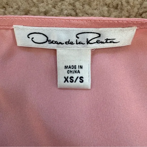 Oscar De La Renta Mini Robe Pink White Lace 3/4 Sleeve 100% Polyester XS/S