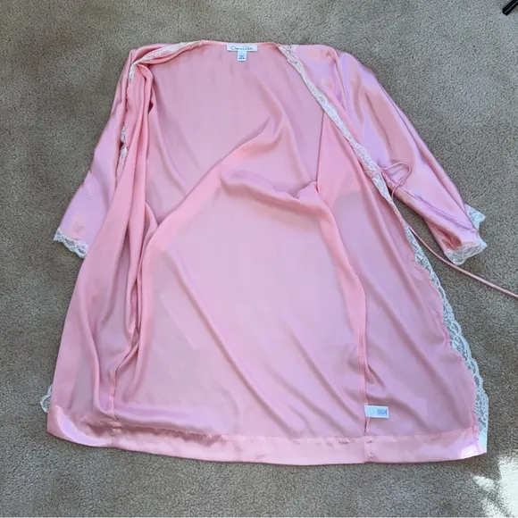 Oscar De La Renta Mini Robe Pink White Lace 3/4 Sleeve 100% Polyester XS/S