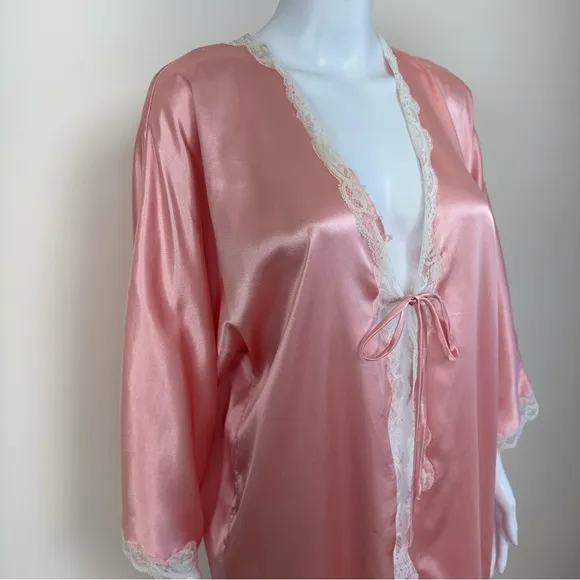 Oscar De La Renta Mini Robe Pink White Lace 3/4 Sleeve 100% Polyester XS/S
