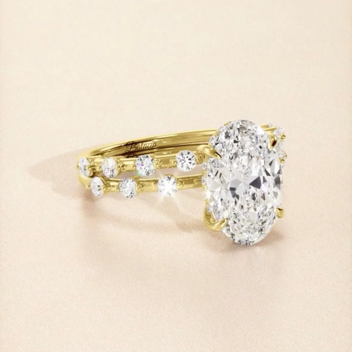 Oval Moissanite Single Prong Bubble Band Engagement Ring