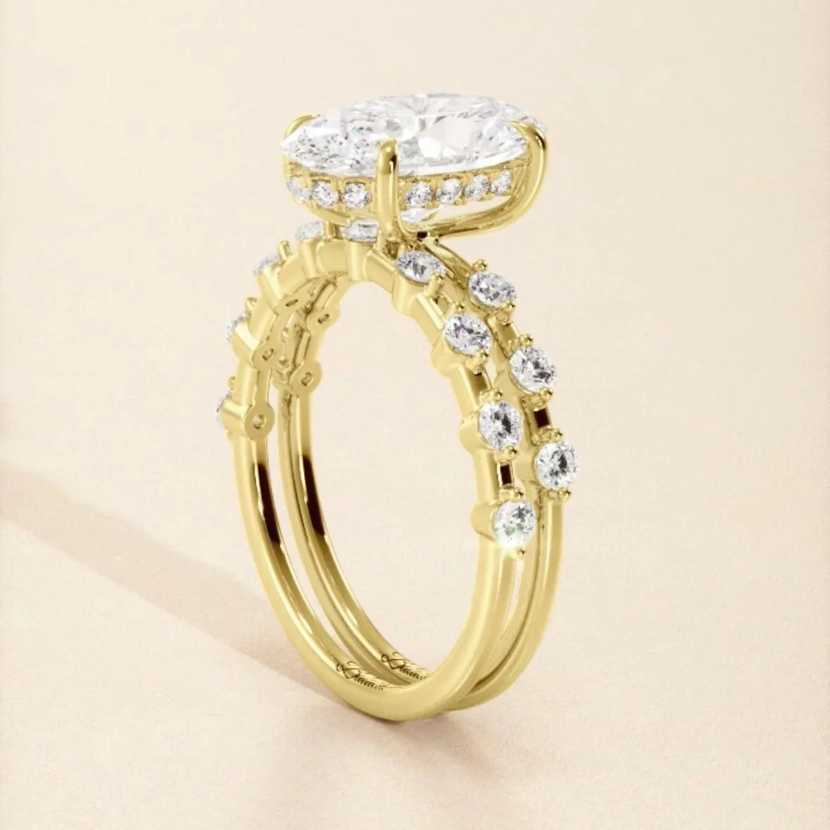 Oval Moissanite Single Prong Bubble Band Engagement Ring