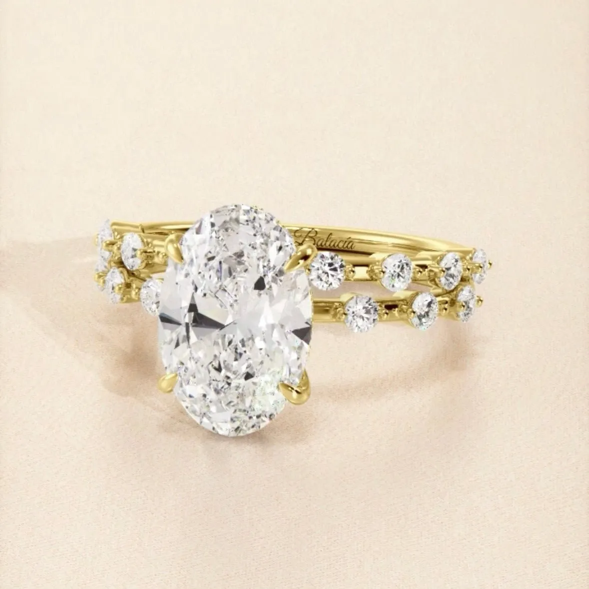 Oval Moissanite Single Prong Bubble Band Engagement Ring