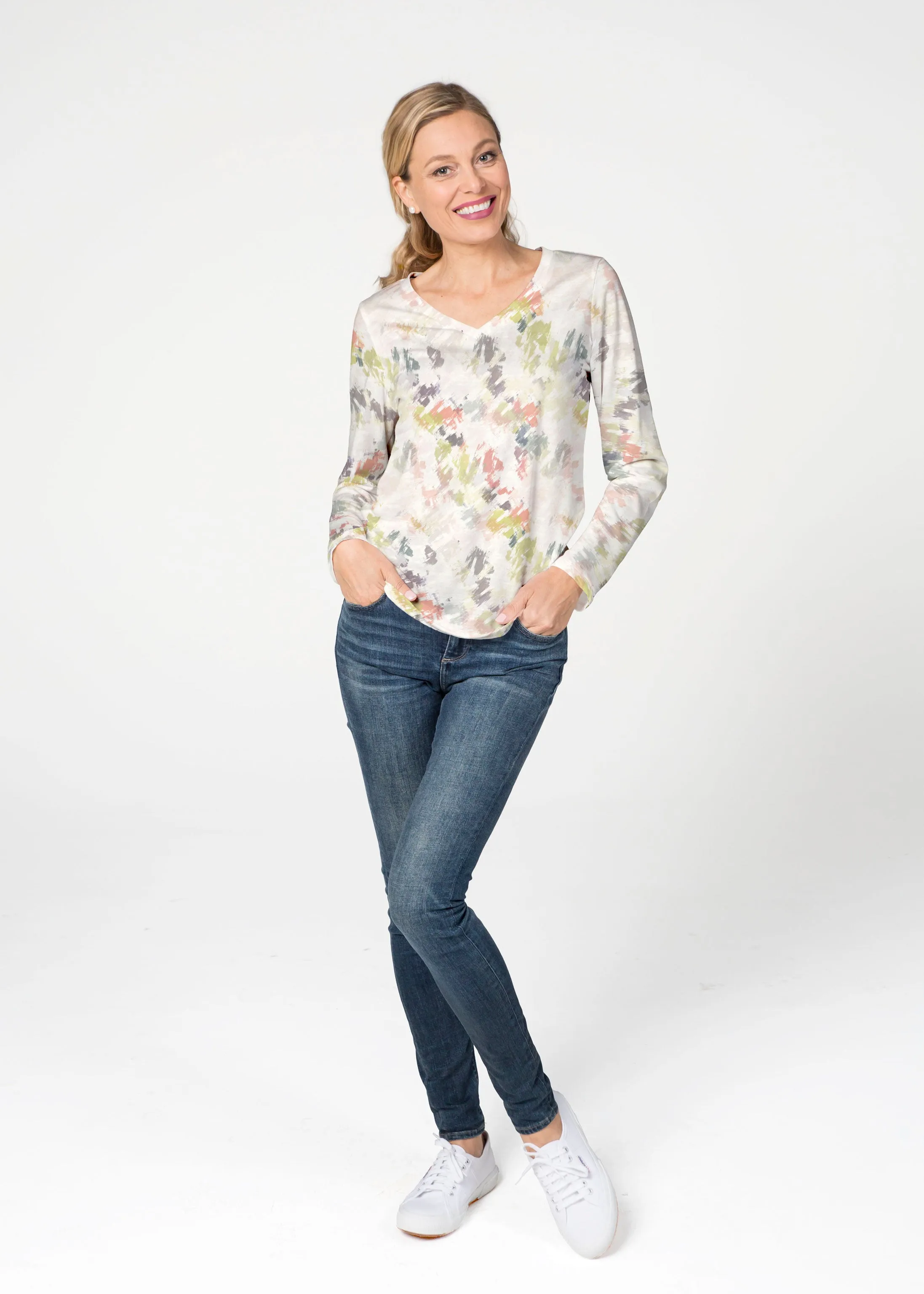 Painters Palette (7928) ~ French Terry V-neck Top