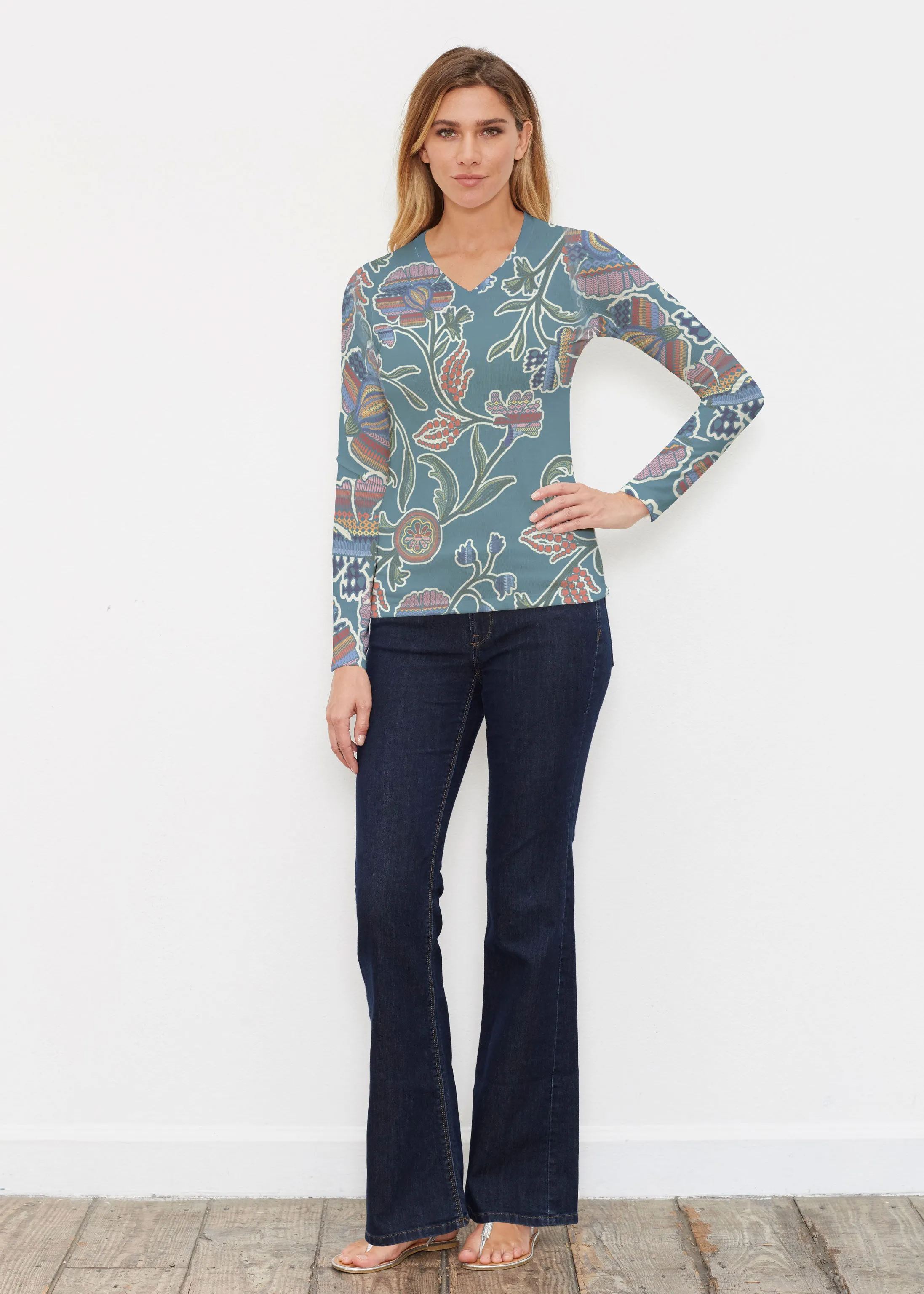 Patterns At Play Blue (7827) ~ Butterknit Long Sleeve V-Neck Top