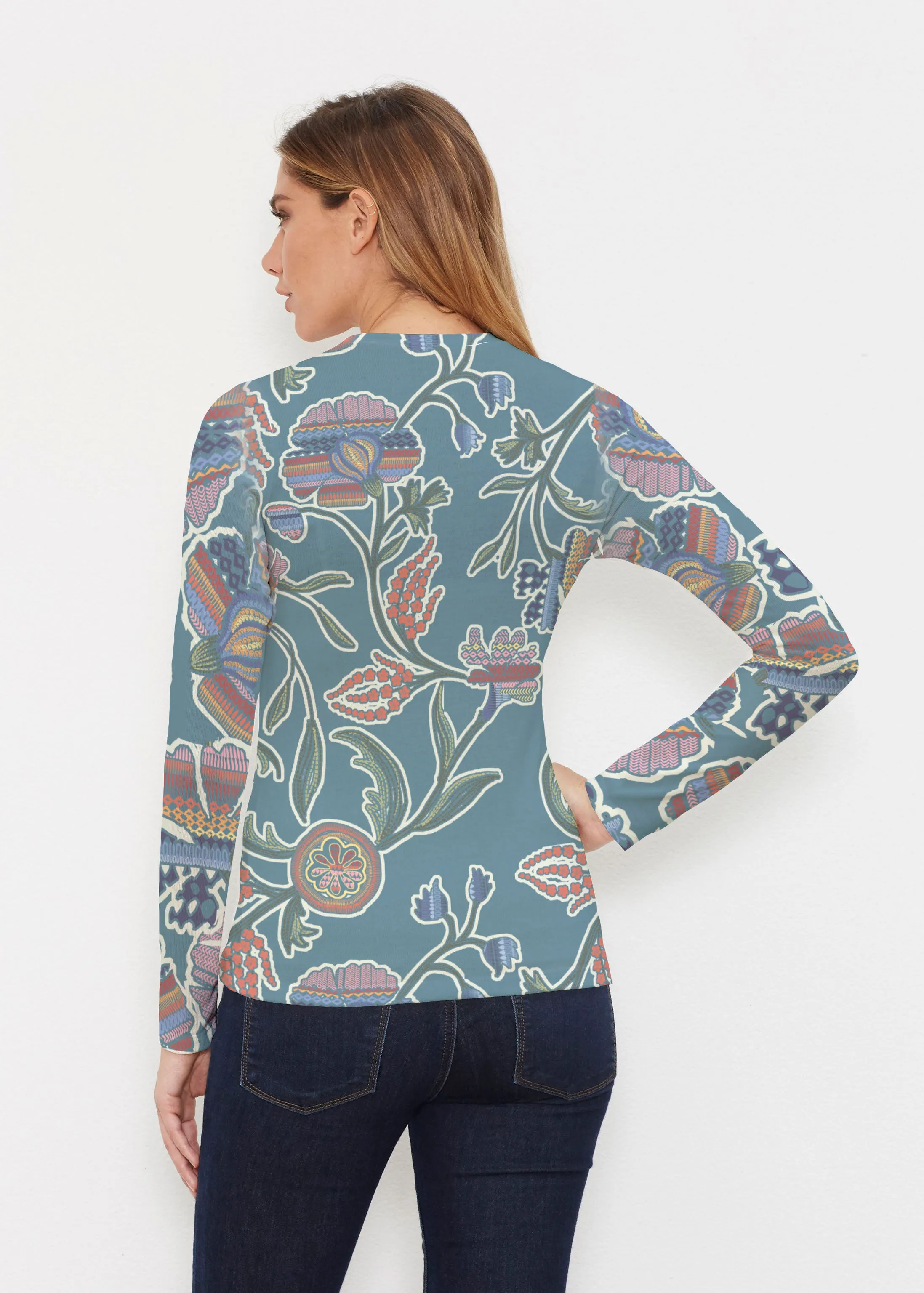 Patterns At Play Blue (7827) ~ Butterknit Long Sleeve V-Neck Top