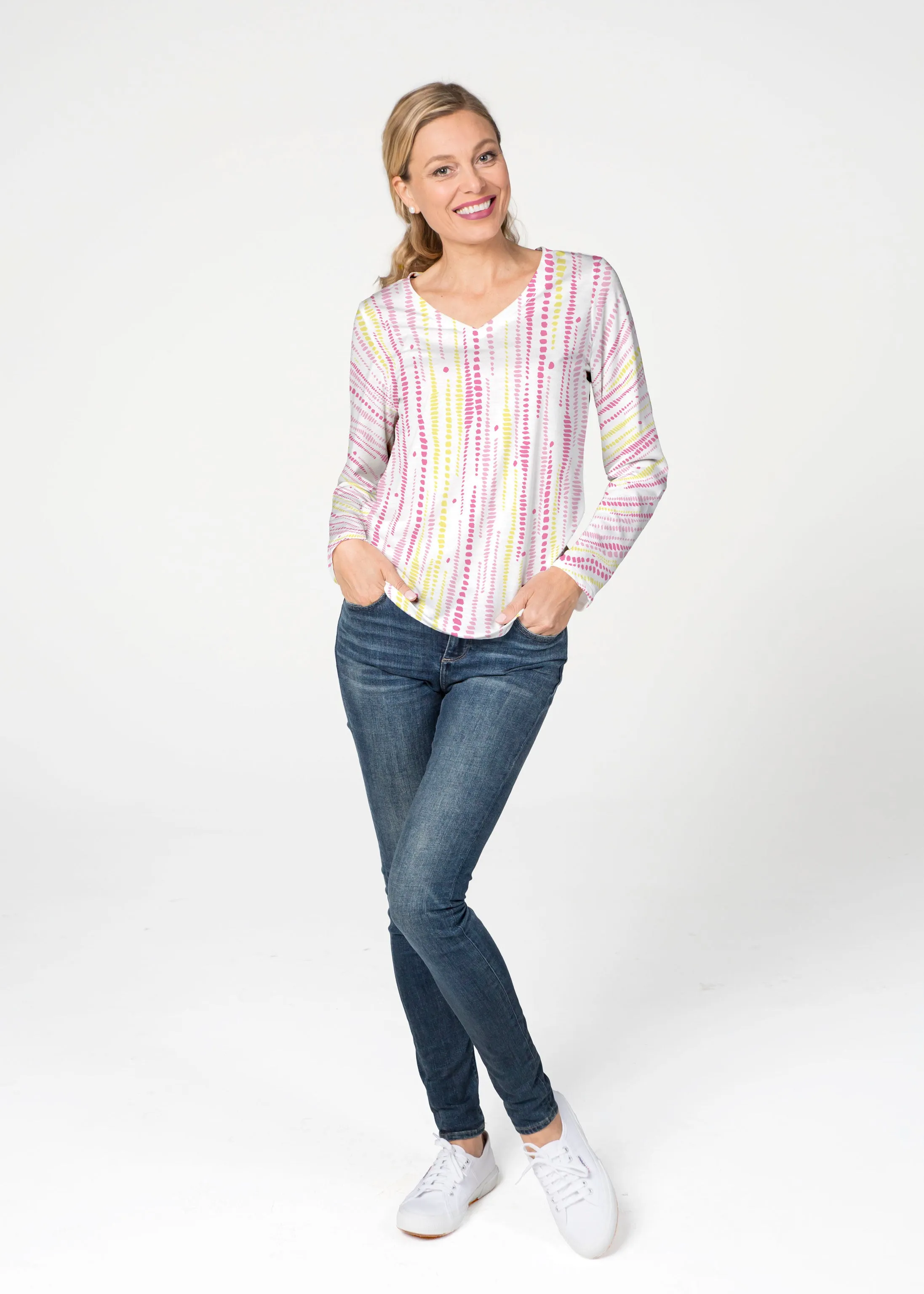 Pebble Dots Pink (7938) ~ French Terry V-neck Top