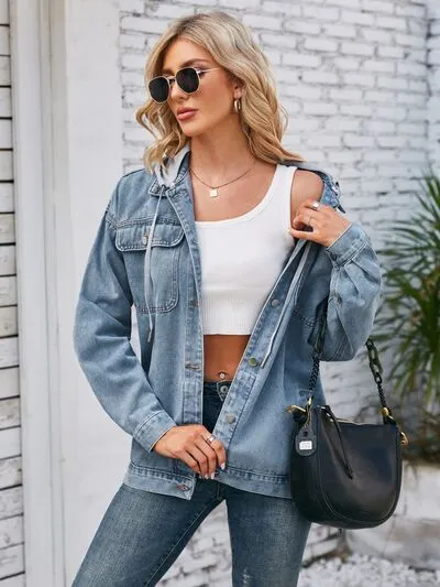 Penny Pocketed Button Up Detachable Hooded Denim Jacket