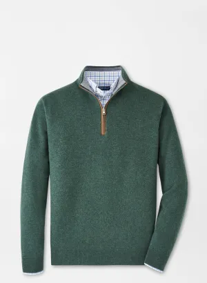Peter Millar Mens Tailored Fit Artisan Crafted Cashmere Flex Quarter-Zip - FOREST GREEN