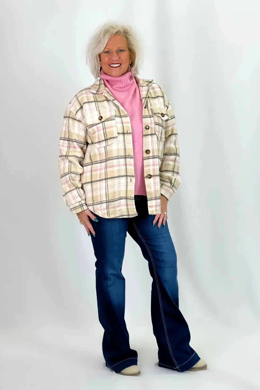 Pink Plaid Two Pocket Cozy Shacket *Final Sale*