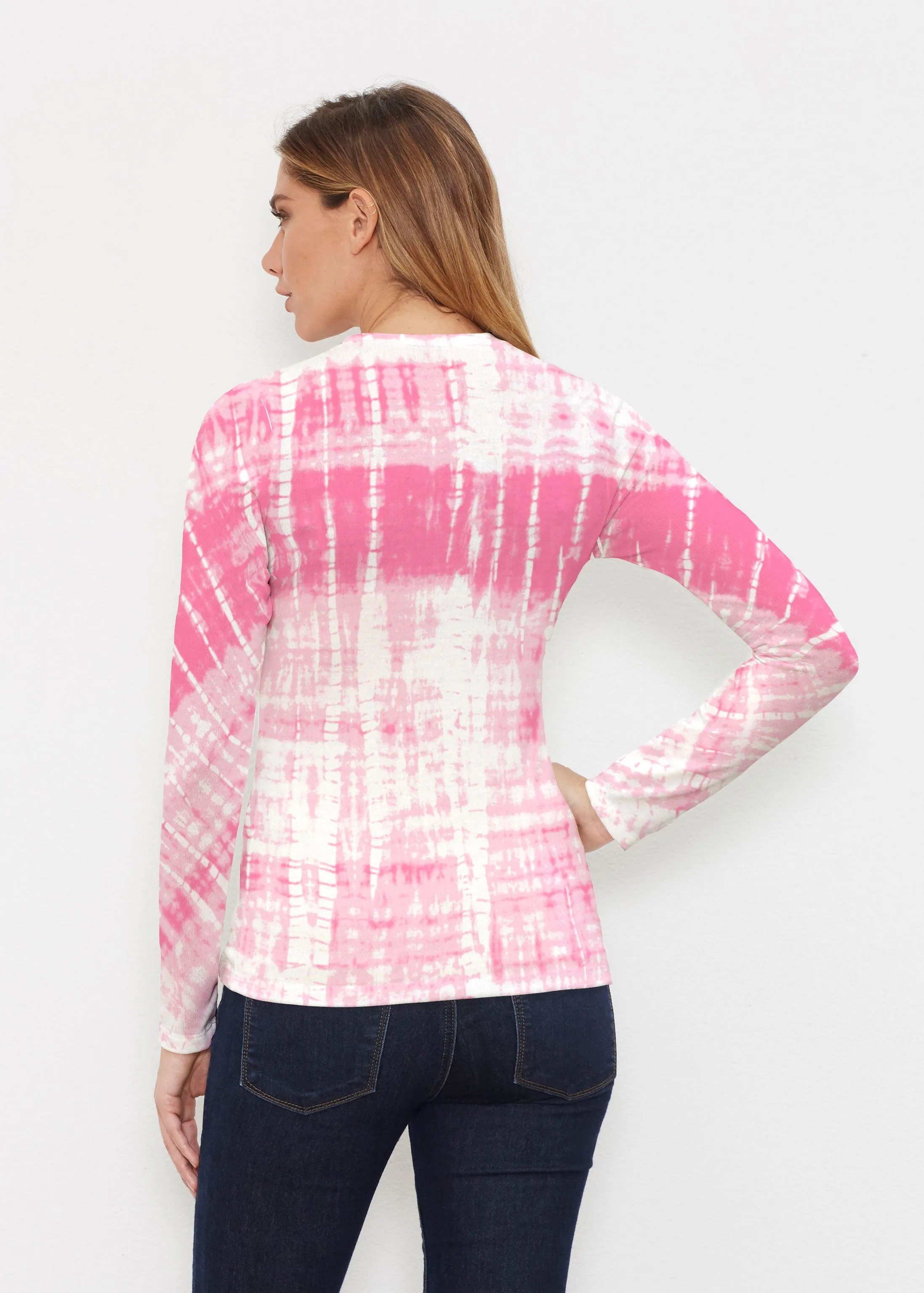 Pink Tie Dye (14254) ~ Butterknit Long Sleeve V-Neck Top