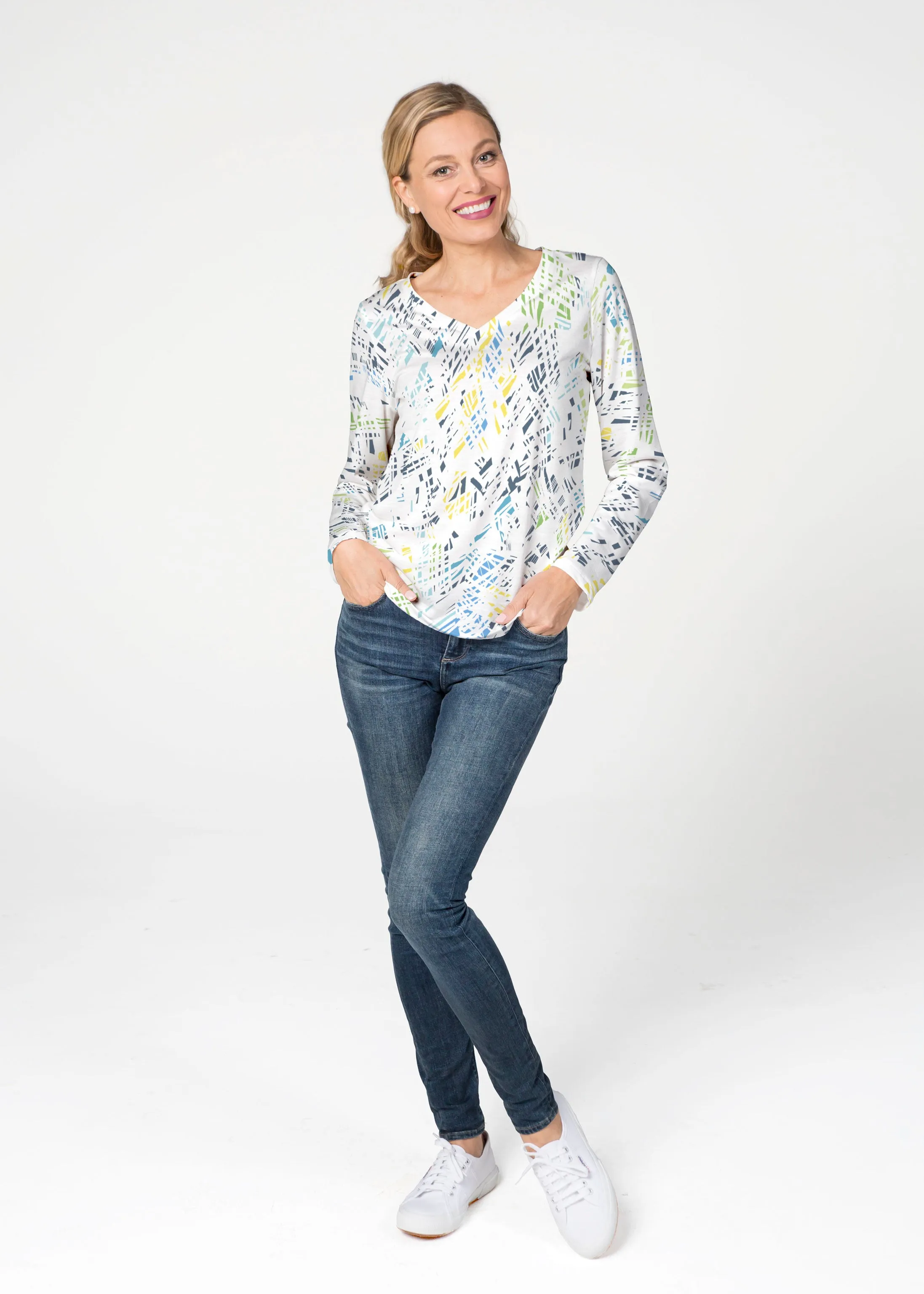 Pixie Blue (8077) ~ French Terry V-neck Top