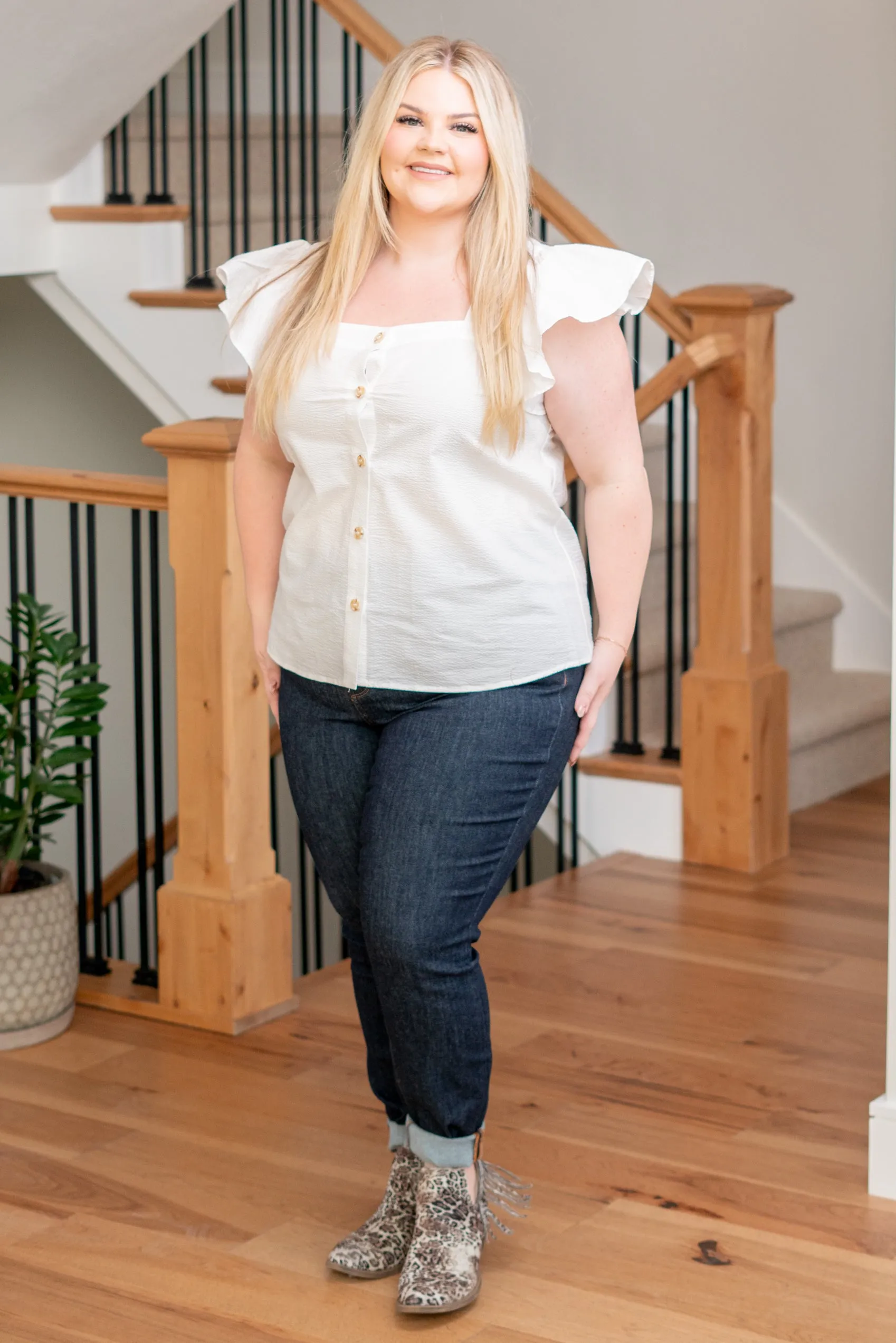 Plus Size Button Up Top - White