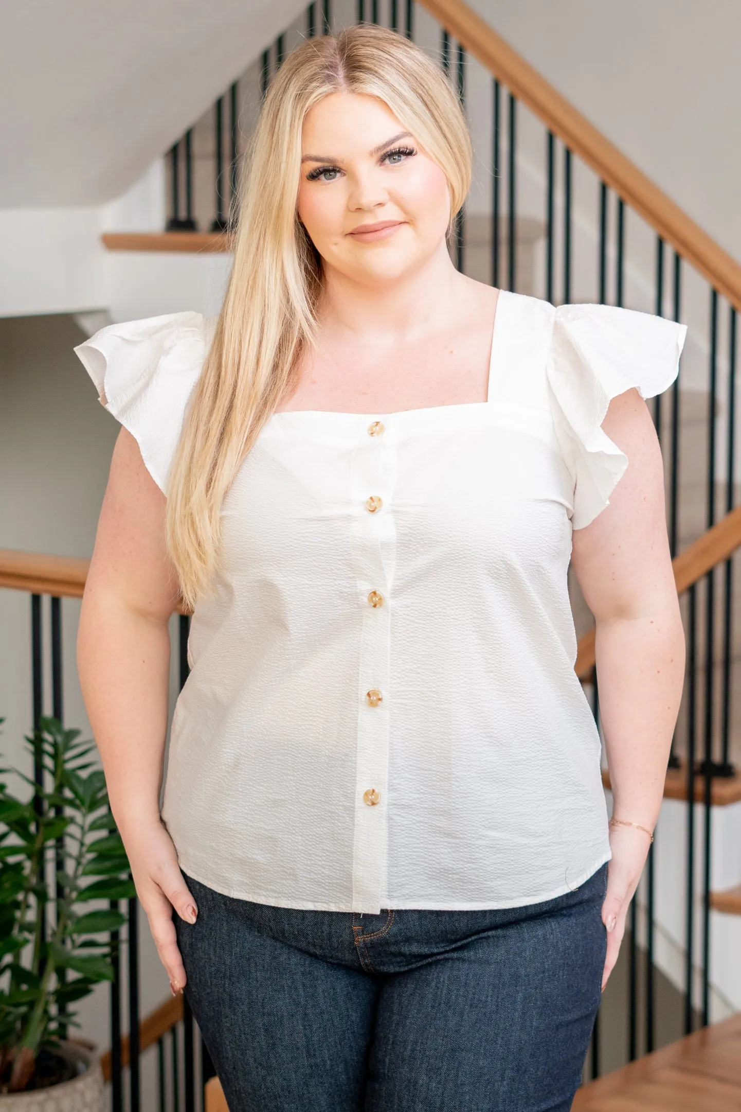 Plus Size Button Up Top - White