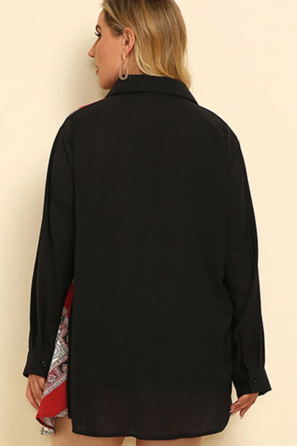 Plus Size Color Block Button Up Shirt