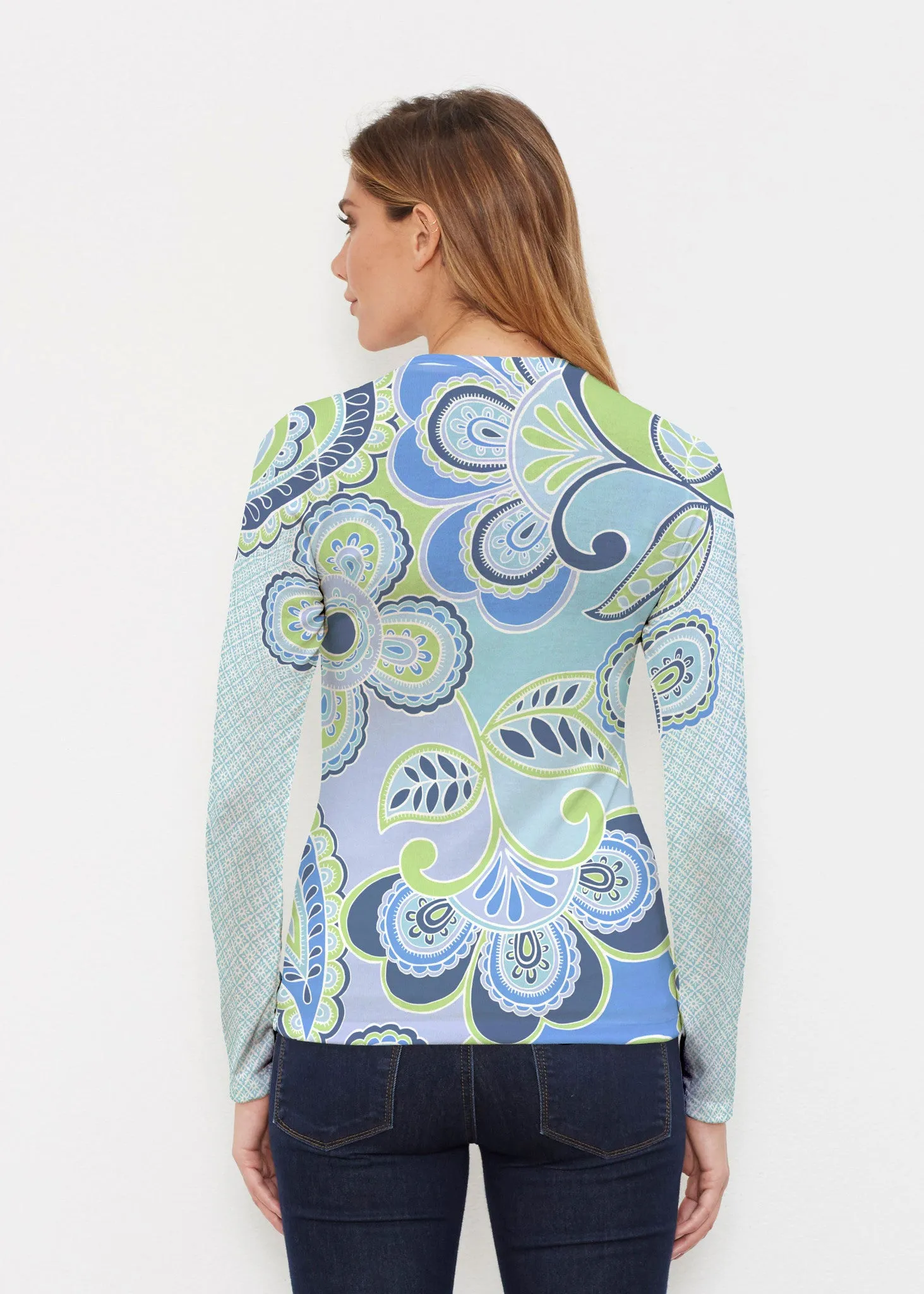 Pop Paisley Blue (13233) ~ Butterknit Long Sleeve Crew Top