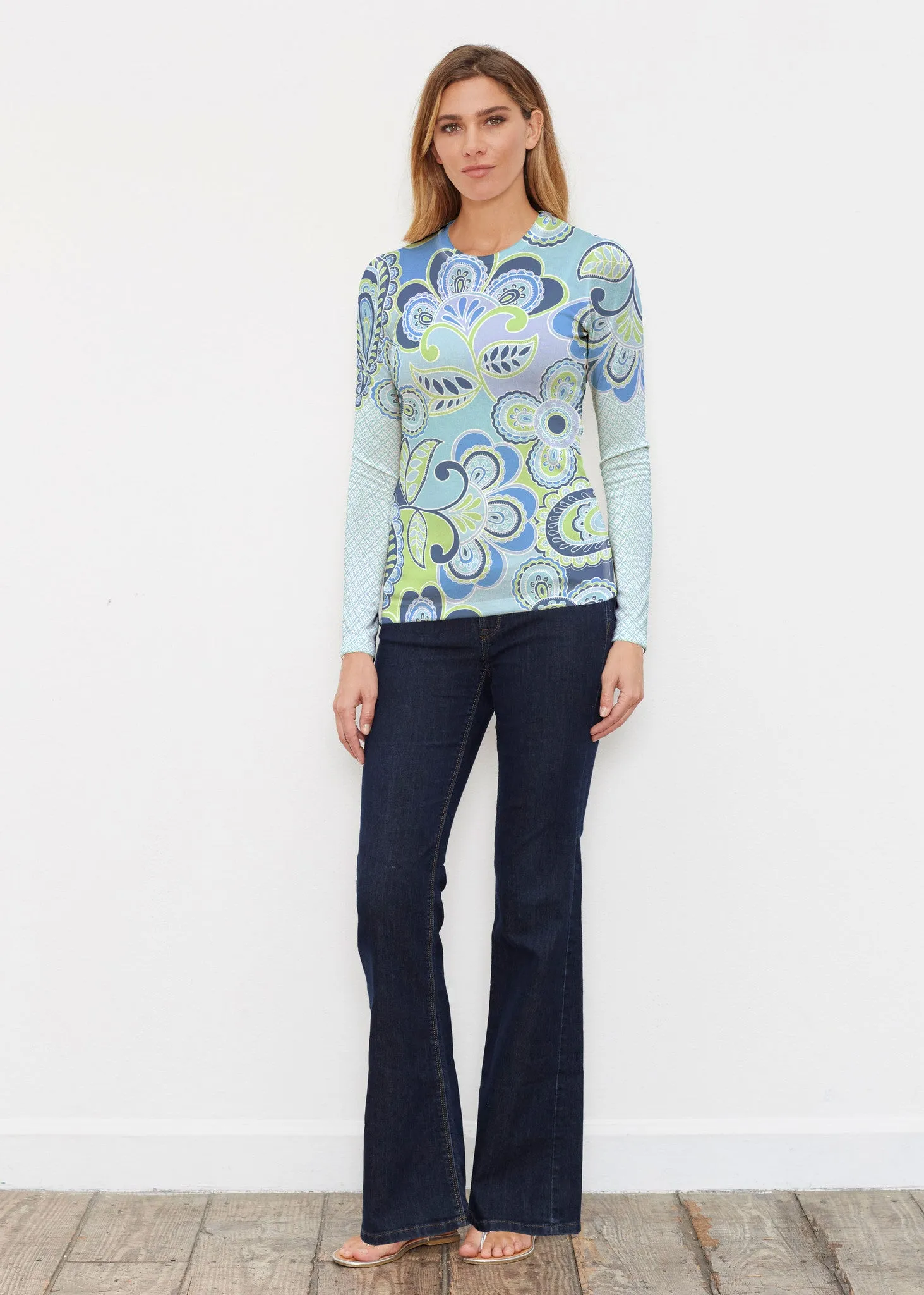 Pop Paisley Blue (13233) ~ Butterknit Long Sleeve Crew Top