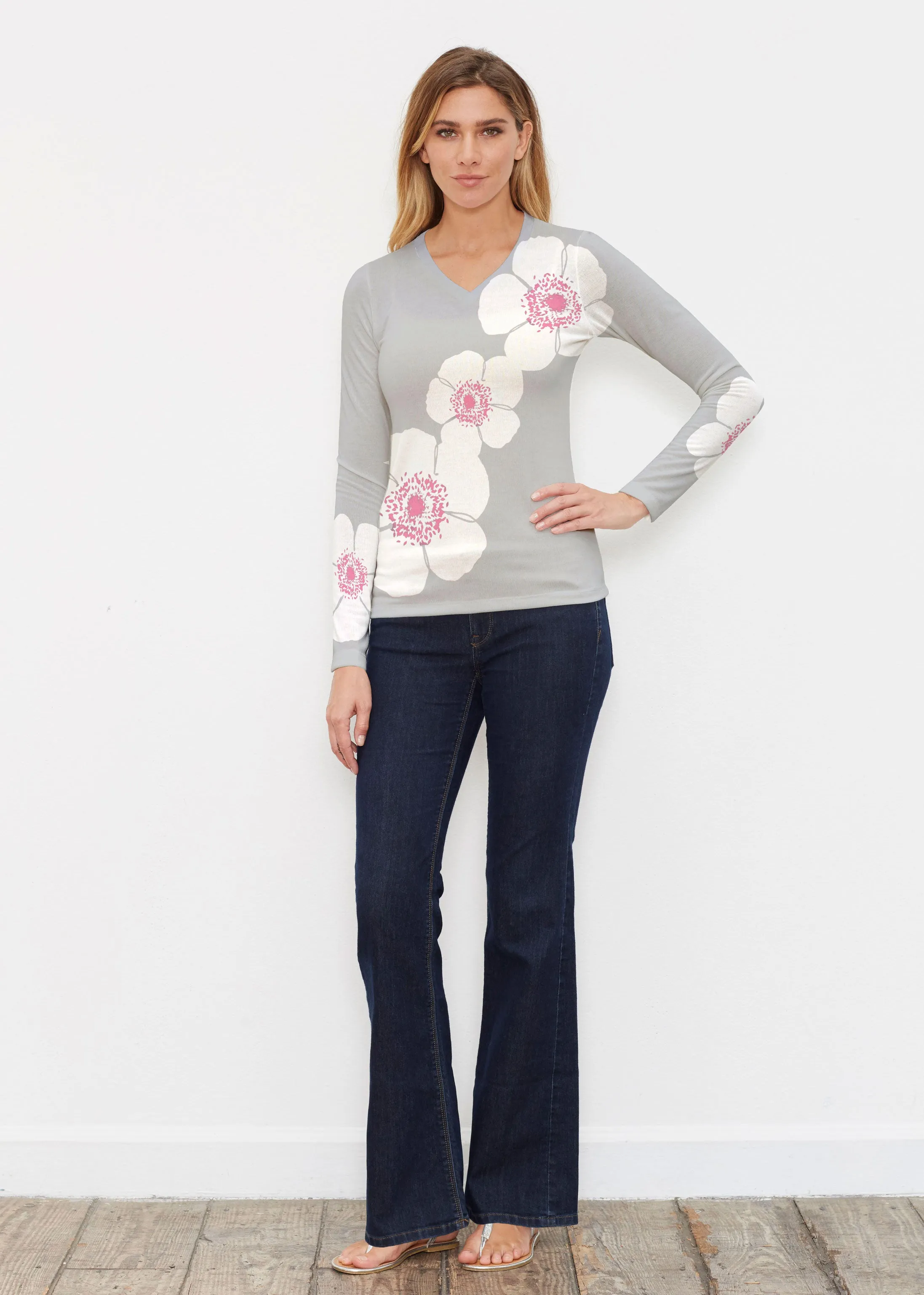 Poppy Grey (7016) ~ Butterknit Long Sleeve V-Neck Top