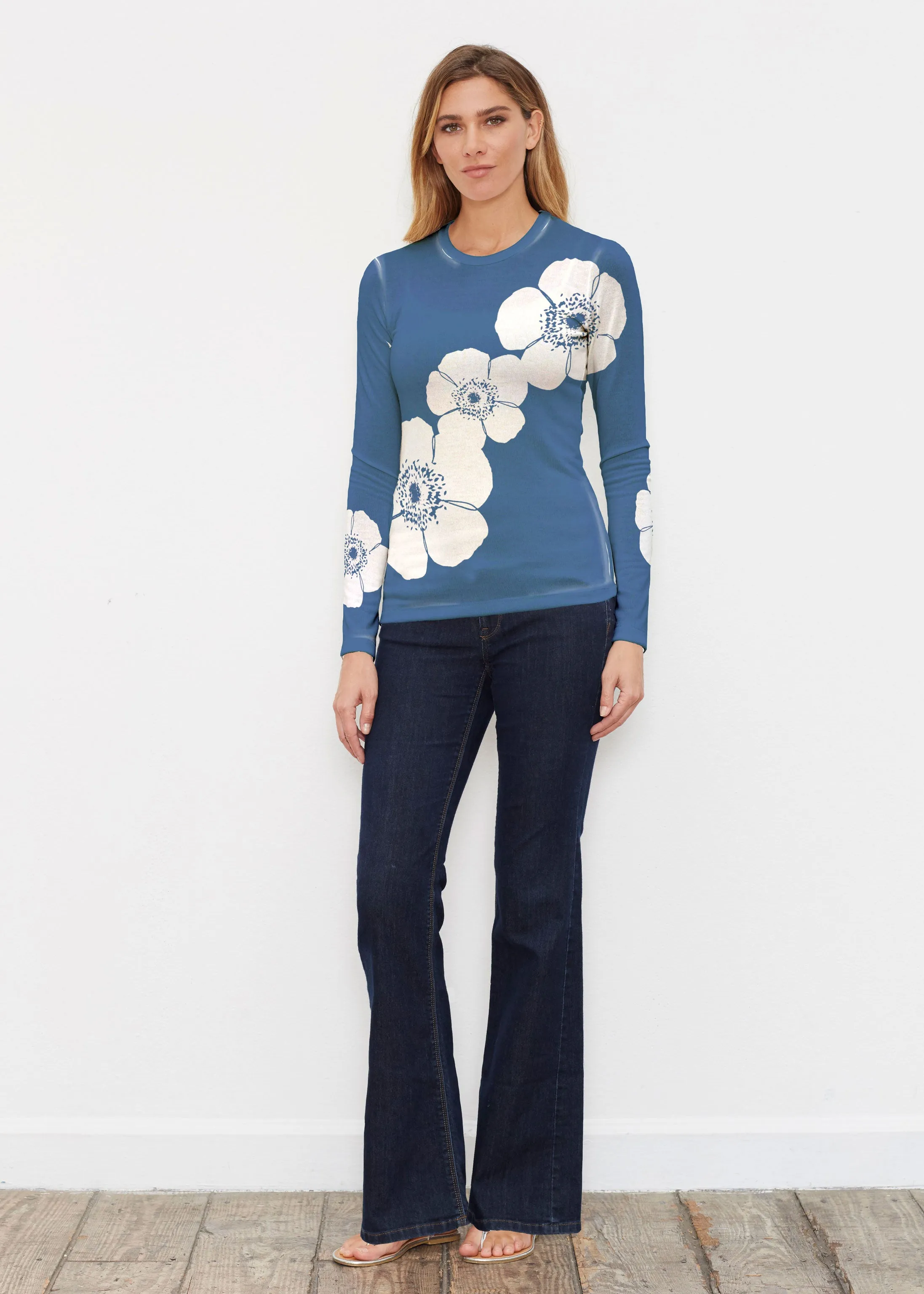 Poppy Navy (7013) ~ Butterknit Long Sleeve Crew Top