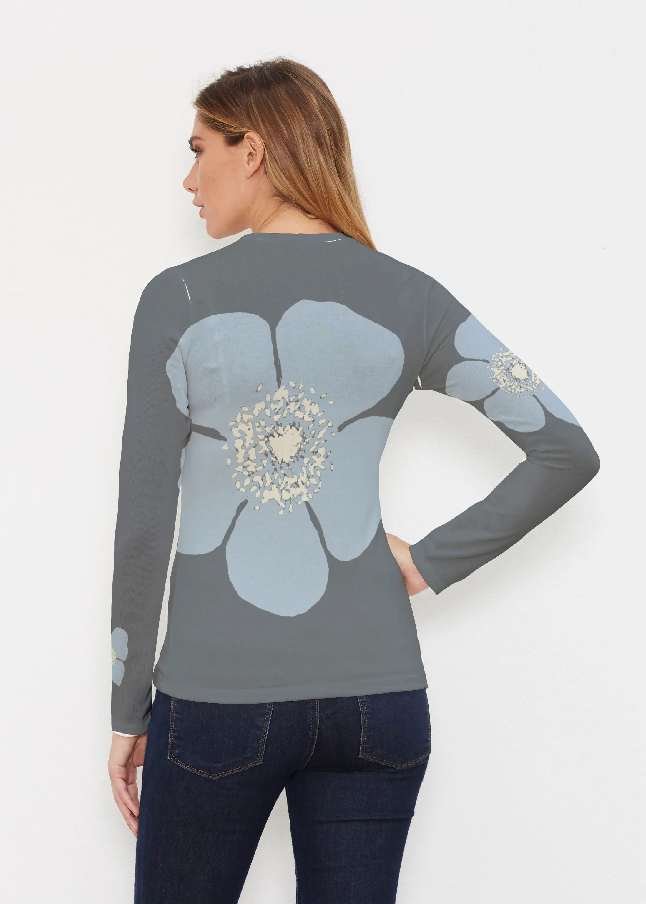 Poppy SteelBlue-Grey (7066) ~ Butterknit Long Sleeve V-Neck Top