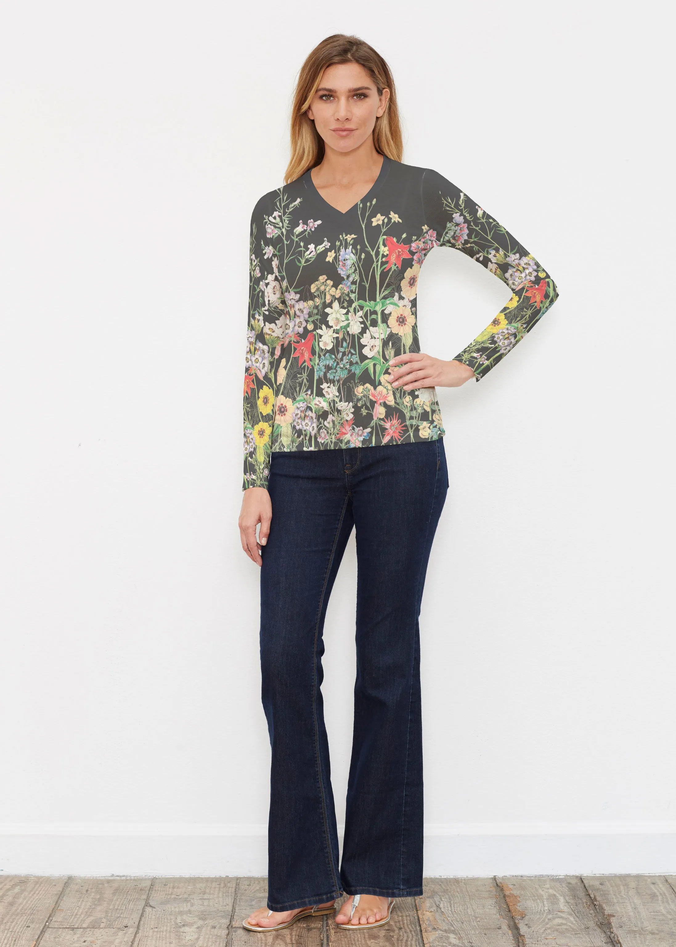 Prairie Black (7971) ~ Butterknit Long Sleeve V-Neck Top