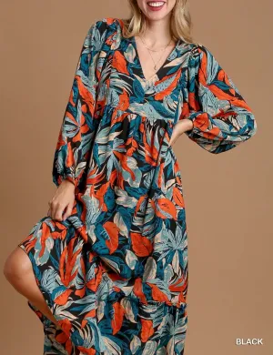 Printed Long Sleeve Ruffle Dress
