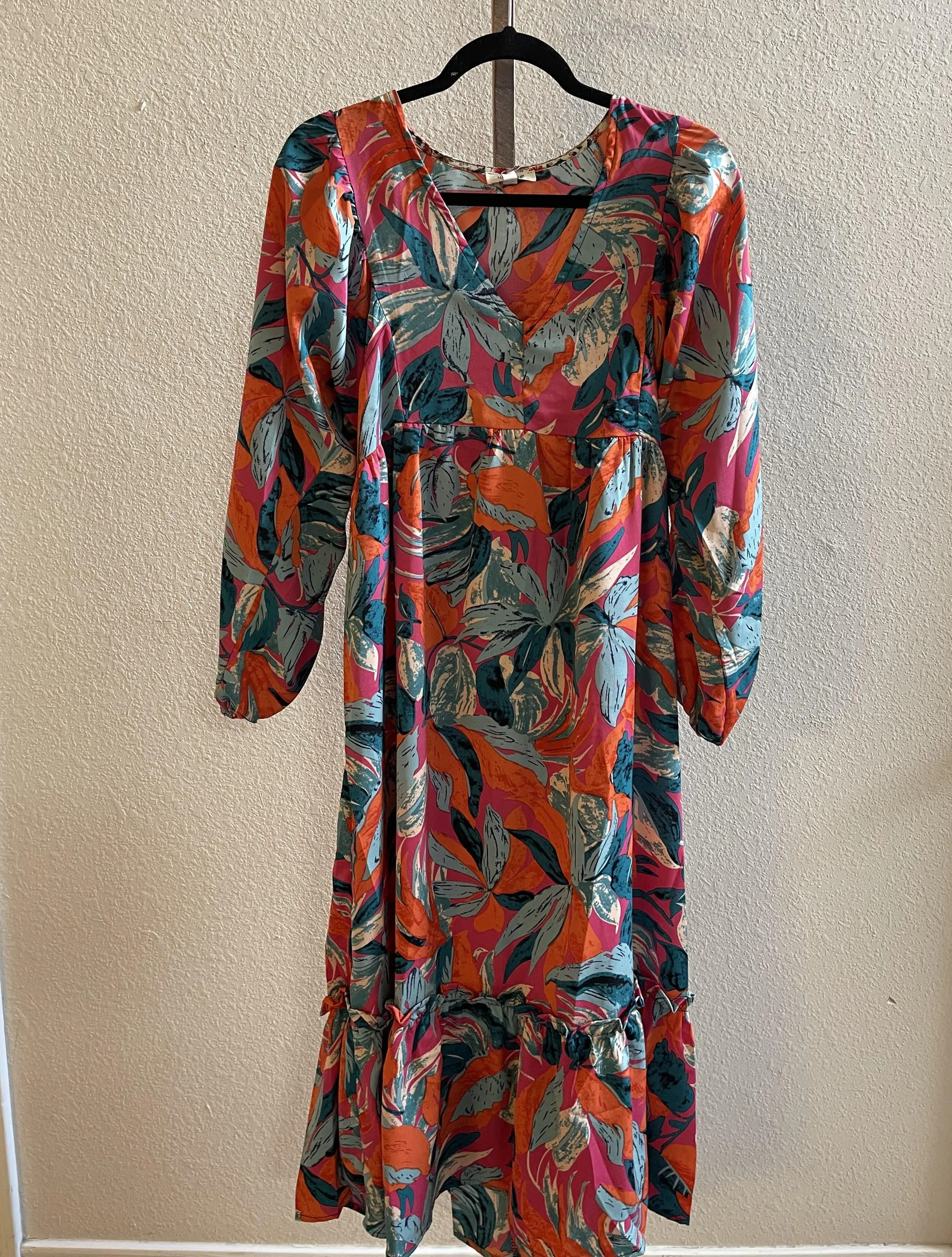 Printed Long Sleeve Ruffle Dress