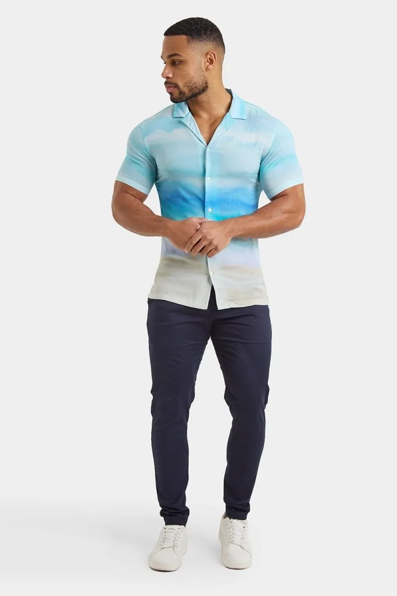 Printed Shirt in Light Blue Landscape