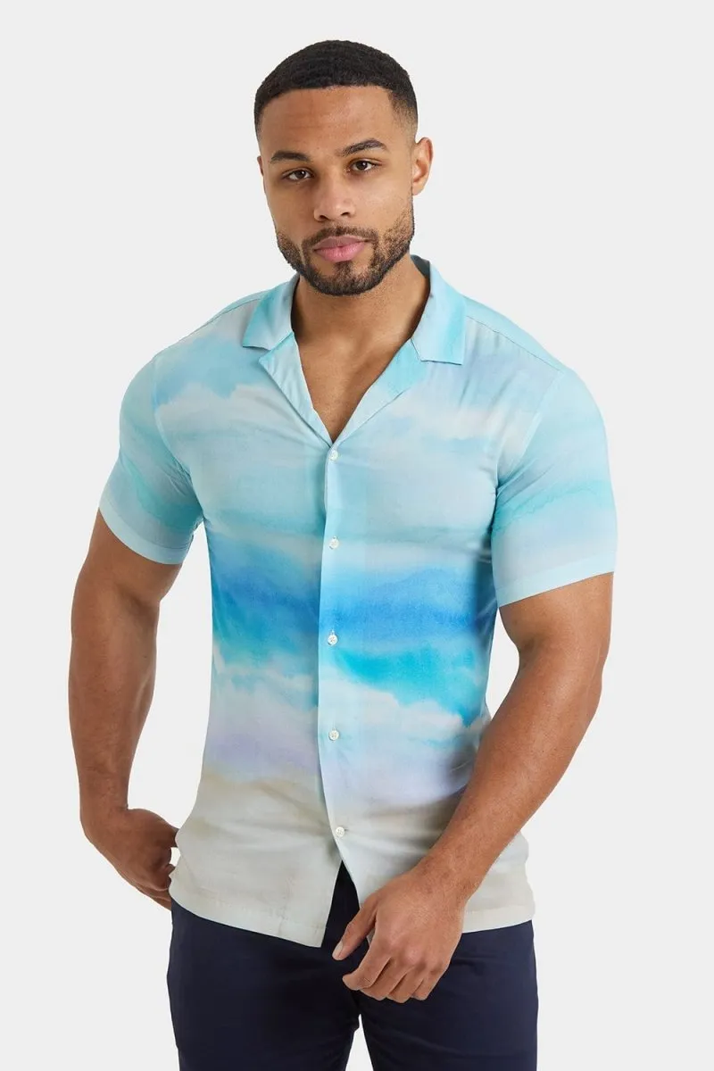 Printed Shirt in Light Blue Landscape