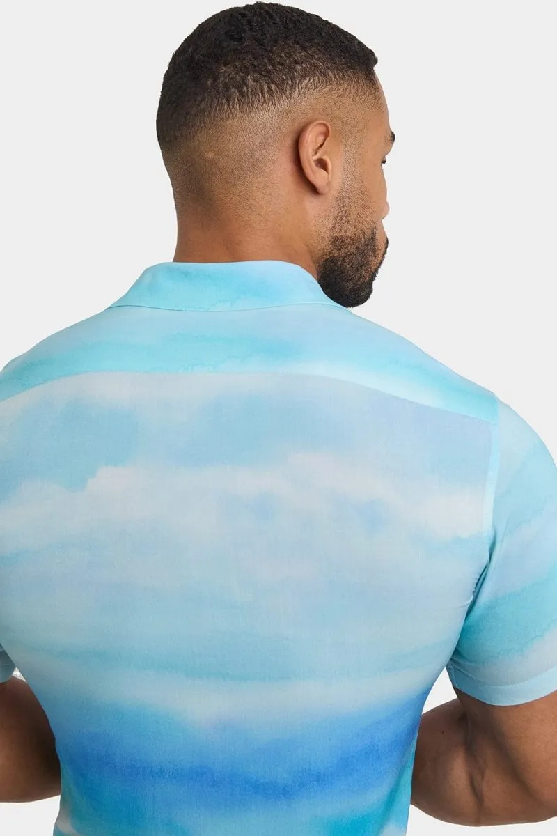 Printed Shirt in Light Blue Landscape